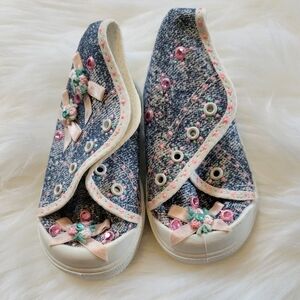 Baby Girls Blue & Pink Sequined Ribbon Sneakers